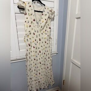 GAPxDoen Cream Maxi Wrap Dress with Red & Yellow Floral Print